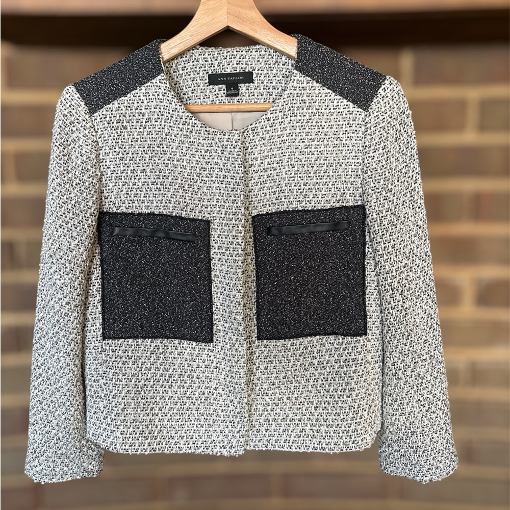 Ann Taylor Black and Cream Textured Jacket